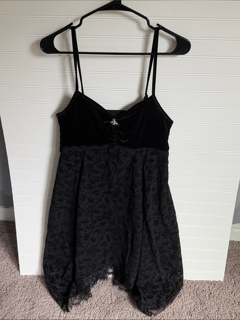 Black Lace-Trim Slip Dress with Velvet Bodice from hot topic